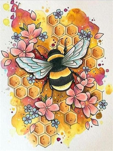 The Honey Bee Cross Stitch Kit Etsy Bee Art Bee Drawing Bee Painting