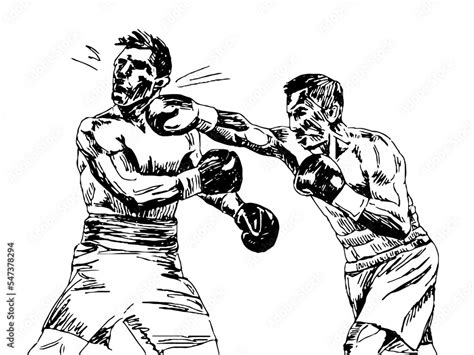 Boxing Fight Fresh Punches Sketch Black And White Vector Illustration Hand Has Drawn Clipart