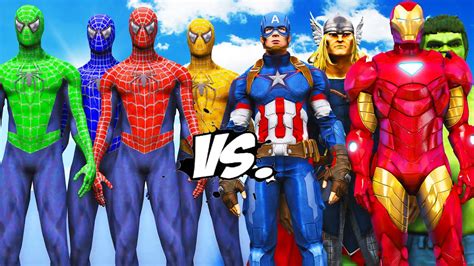 Team Spider Man Vs The Avengers Hulk Iron Man Captain America Thor