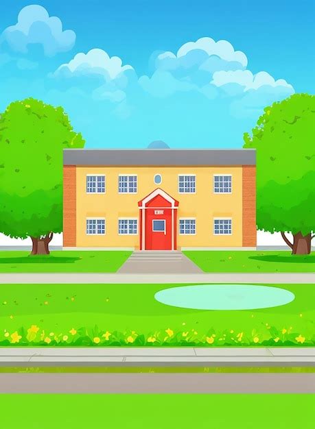 Premium Photo Cartoon School Building With Green Yard A Vector