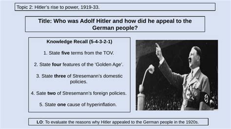 edexcel gcse history weimar and nazi germany topic 2 rise of hitler and nazis full sow unit of