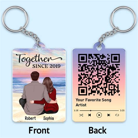 Couple Back View Sitting At Beach Favorite Song Scannable QR Code Personalized Acrylic Keychain