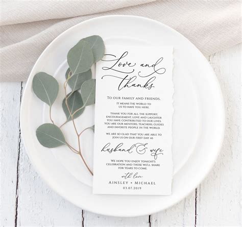 Wedding Thank You Note Template Rustic Wedding Place Setting Etsy
