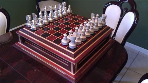 Custom Wood Chess Board With Custom Metal Pieces