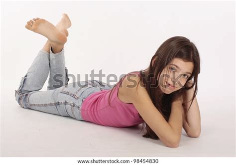 Attractive Teenage Girl Lying On Floor 스톡 사진 98454830 Shutterstock