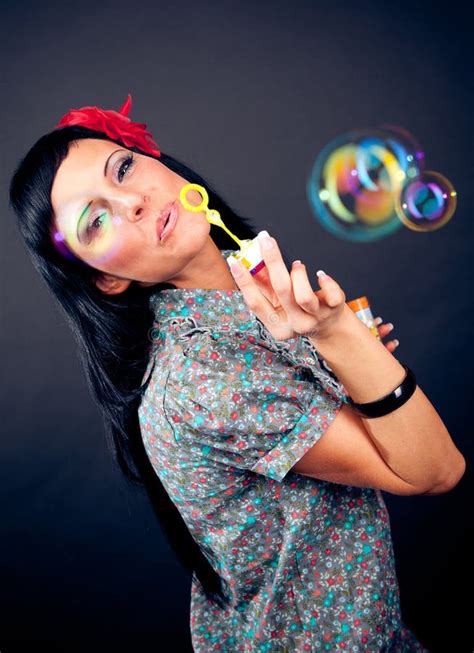 Pretty Women And Soap Bubbles Stock Image Image Of Black Lips 21245083