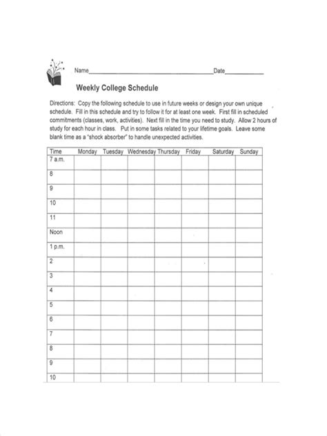 College Schedule Examples 6 Samples In Pdf Doc Examples
