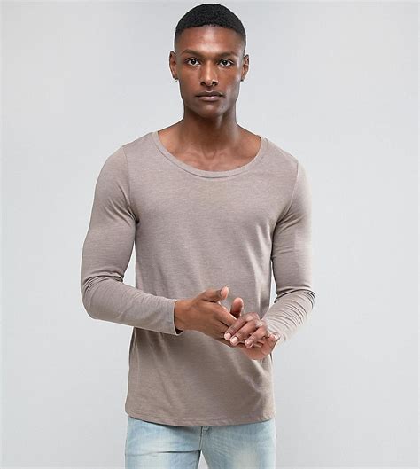 Asos Tall Long Sleeve T Shirt With Scoop Neck In Beige Brown Burton Menswear Beige Style