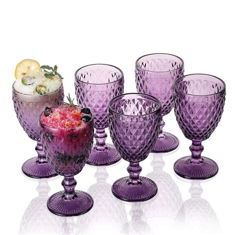 1500° C Tabletop Purple Colored Goblet Glasses 10 Oz Set Of 6 Water Goblets Vintage Glassware