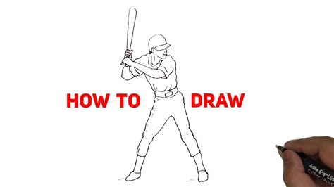 How To Draw Baseball Player Easy Easy Baseball Player Line Drawing