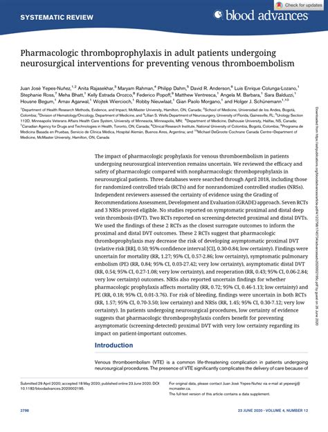 PDF Pharmacologic Thromboprophylaxis In Adult Patients Undergoing Neurosurgical Interventions