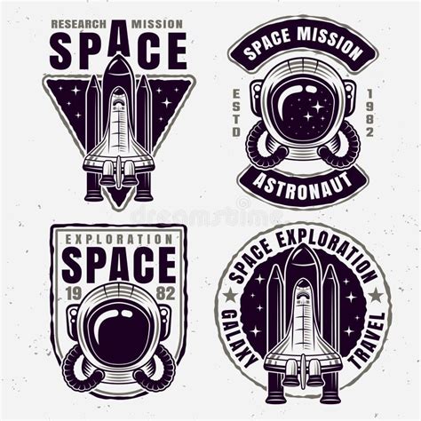 Space Exploration Set Of Four Vector Emblems Stock Vector