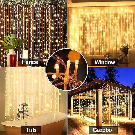 3x3m 300 Led Solar Curtain Lights String Ip65 Waterproof Icicle