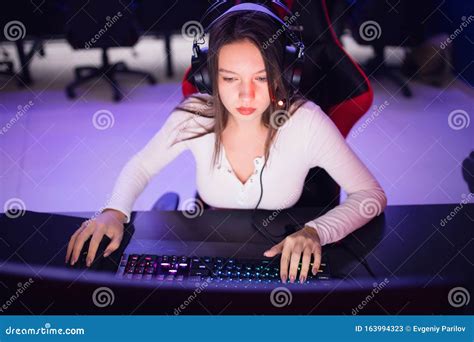 Streamer Beautiful Girl Professional Gamer Playing Online Games