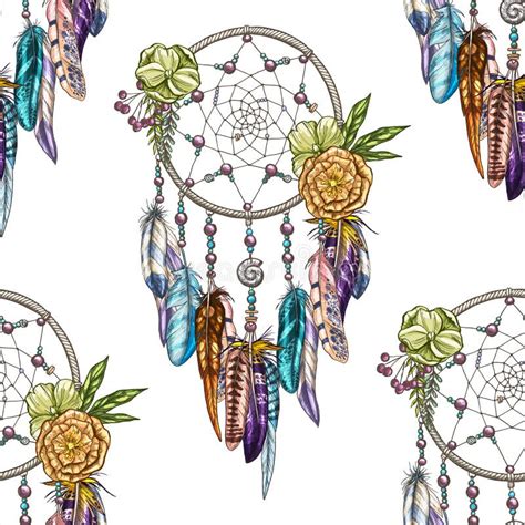 Vector Seamless Pattern With Dream Catcher Isolated On White Background