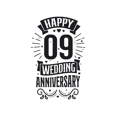 9 Years Anniversary Celebration Typography Design Happy 9th Wedding
