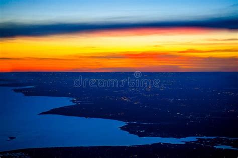 Colorful Sunset And Aerial View Of The Long Island Sound Stock Image