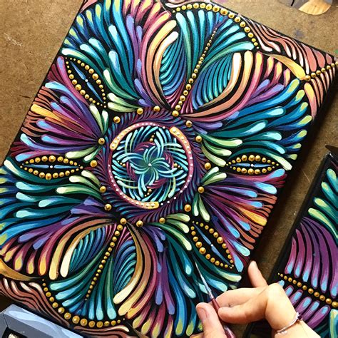 Kaleidoscopic Mandala Painting In Progress Mandala Painting Dot Art