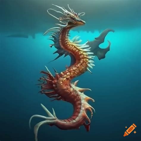A colossal sea dragon emerging from the sea on Craiyon