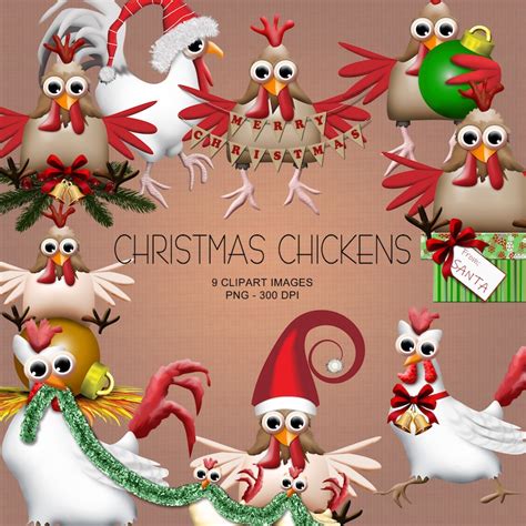 Christmas Chickens Clipart Collection Etsy