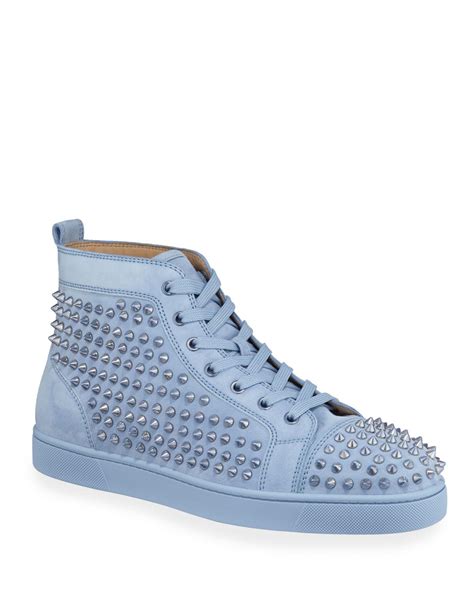 Christian Louboutin Mens Louis Spike Studded Suede Sneakers In Blue
