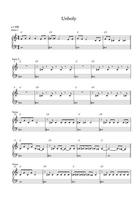 Sam Smith Ft Kim Petras Unholy Easy Piano Sheet Partition Musicale