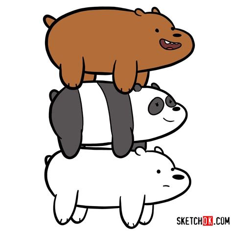 how to draw the bears standing on each others back we bare bears step by step drawing
