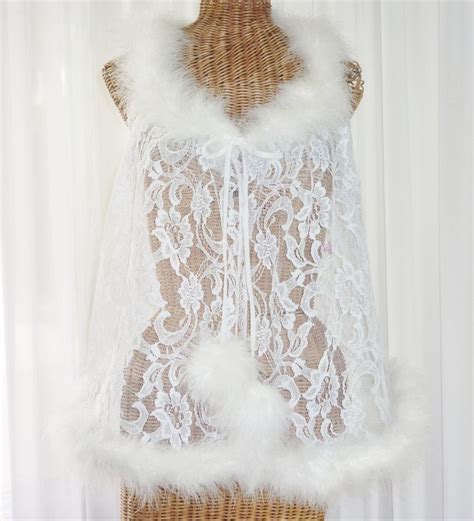 vintage marabou feather pom pom lace peignoir robe bridal white faris u s a made lavish