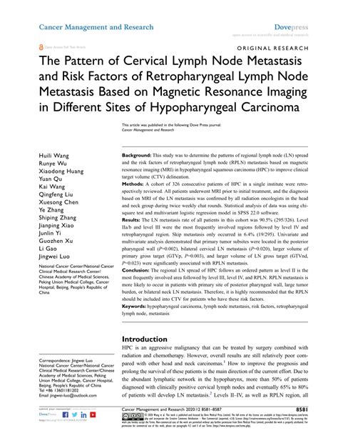 Pdf The Pattern Of Cervical Lymph Node Metastasis And Risk Factors Of