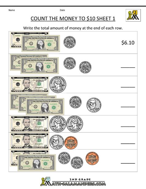Count The Money To 10 Dollar Homeschool 2nd Grade Pinterest Money