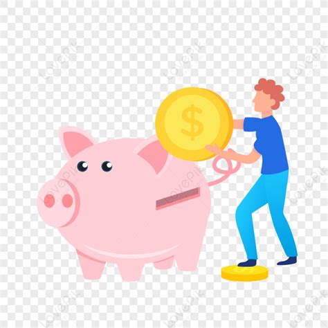 Man Saves Money In A Piggy Bank Material Piggy Bank Saving Png White