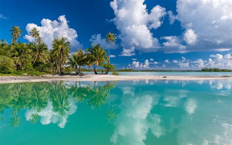 Nature Landscape Tropical Island Beach French Polynesia Sea Palm Trees White Sand Clouds Summer