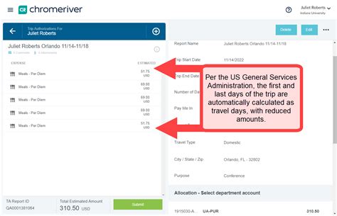 Add Per Diem to a TA Report: Trip Authorization: Travel: Documentation