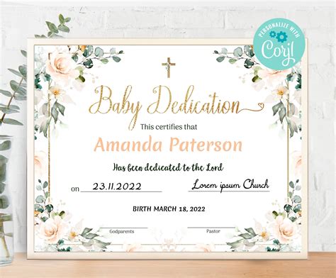 Editable Baby Dedication Certificate Template Baby Christening