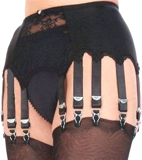 Premier Strap Black Garter Belt With A Lace Front Panel Amazon Co Uk Clothing