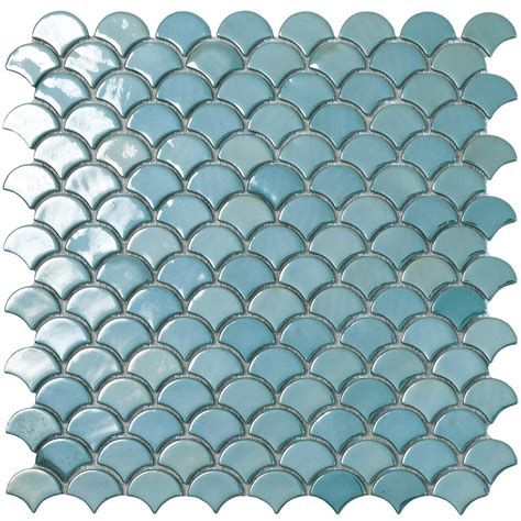 Brushed Turquoise Glass Fish Scale Mosaic 6001s Glass Tile