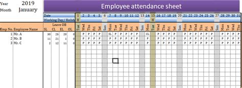 Employee Attendance Sheet In Excel With Formula Excelhub