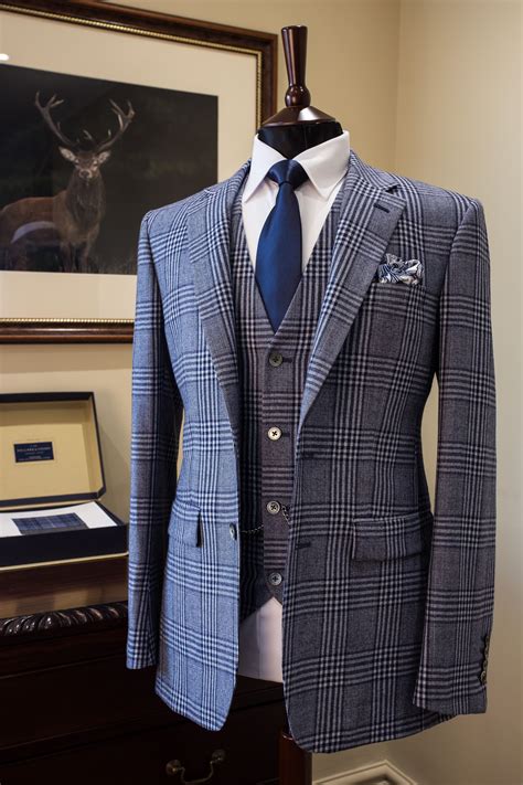 Bespoke Blue Check Tailored Suit Groom Suit Wedding Suit Tweedsuit