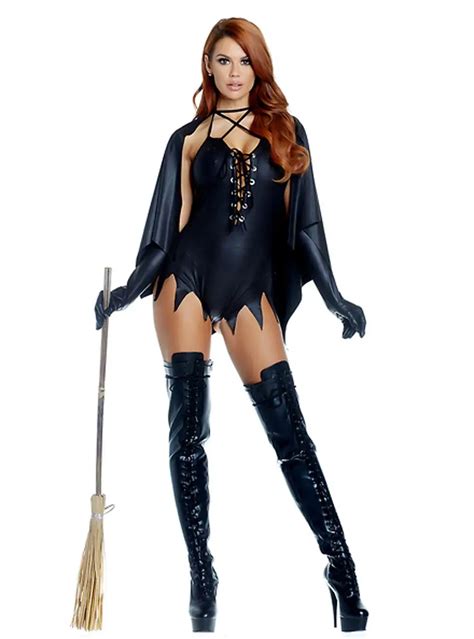 Black Leather Evil Witch Costume Halloween Party Sexy Witch Cosplay Carnival Fantasia Fancy