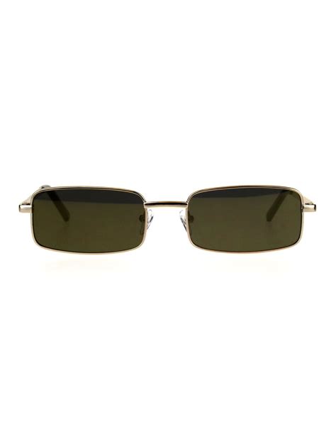 Sa106 Mens Retro Vintage Narrow Rectangular Og Mirror Lens Sunglasses All Gold