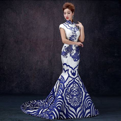 Buy 2016 Luxury Evening Dress Blue And White Porcelain Cheongsam Qipao Dresses