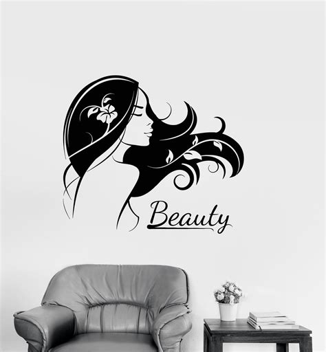 vinyl wall decal hair beauty salon logo beautiful girl lady stickers — wallstickers4you