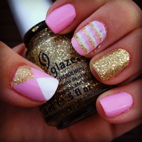 Gold Pink And White Nails Essie Muchi Muchi China Glaze Blonde