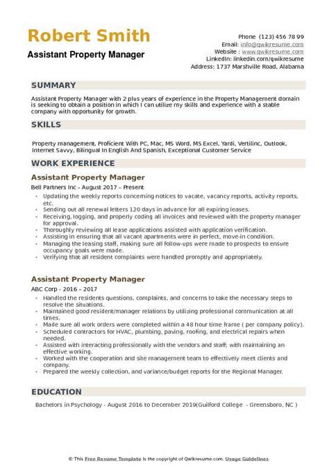Designing business plans for assigned properties that suit customers' needs. Assistant Property Manager Resume Samples | QwikResume