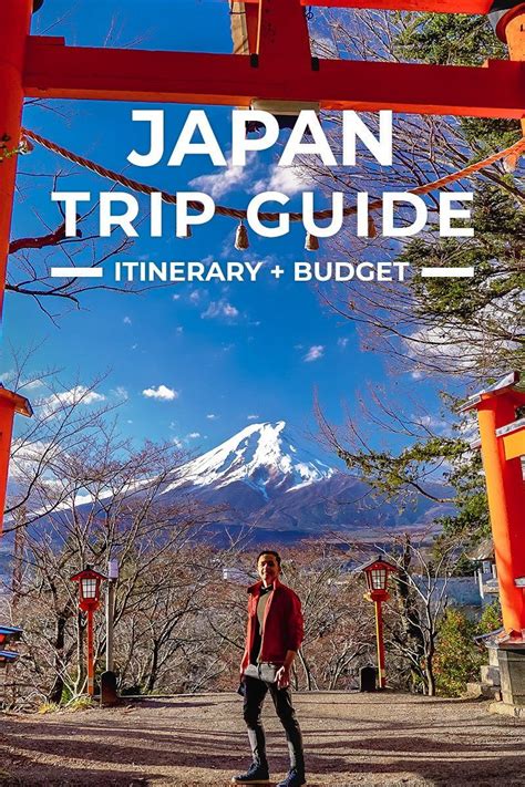 A Man Standing Under An Archway With The Words Japan Trip Guide In