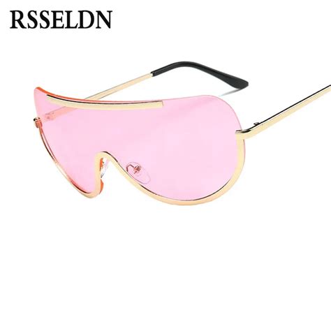 Rsseldn Retro Oversized Sunglasses Women Brand Designer Shield Metal