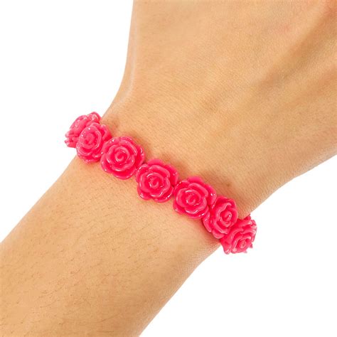 Neon Pink Carved Roses Stretch Bracelet Claires Us