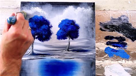 Blue Trees Abstract Art Easy Acrylic Painting For Beginners Youtube