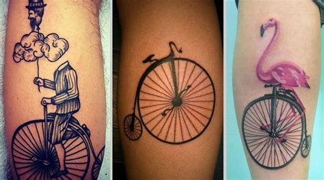 Three Different Tattoos That Have Flamingos On Them And One Has A Bike