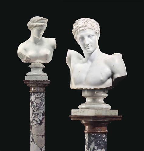 A Pair Of Italian White Marble Busts On Pedestals After The Antique